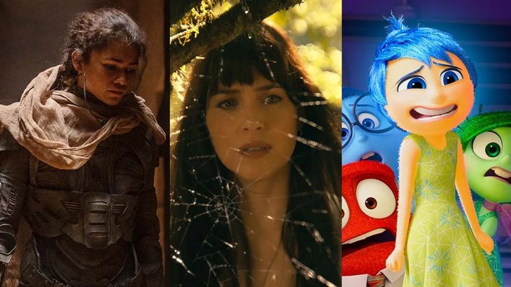 Bom tấn Hollywood nào sẽ công phá phòng vé rạp Việt đầu năm?- Ảnh 1. Những bộ phim nổi bật ra mắt trong năm 2024 (từ trái qua phải) Dune 2, Madame Web, Inside Out 2 - Ảnh: Hollywood Reporter